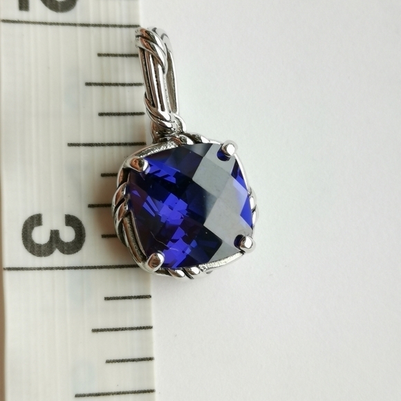 New sterling silver cable design Sapphire cz pendant for necklace - Picture 3 of 5